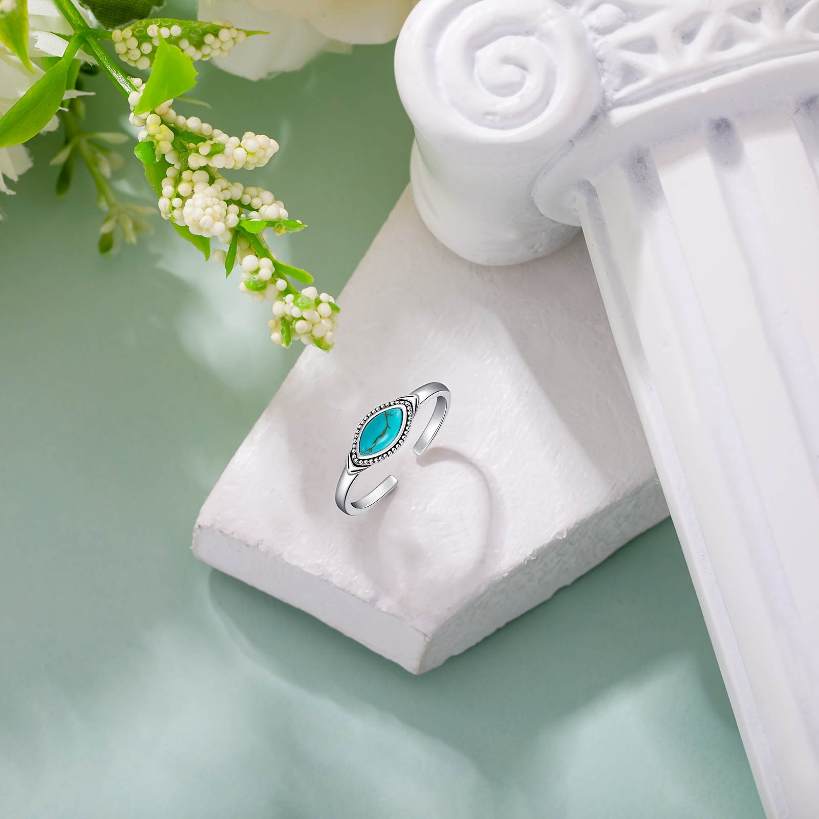 925 Sterling Silver Turquoise Toe Rings Adjustable Open Band Jewelry
